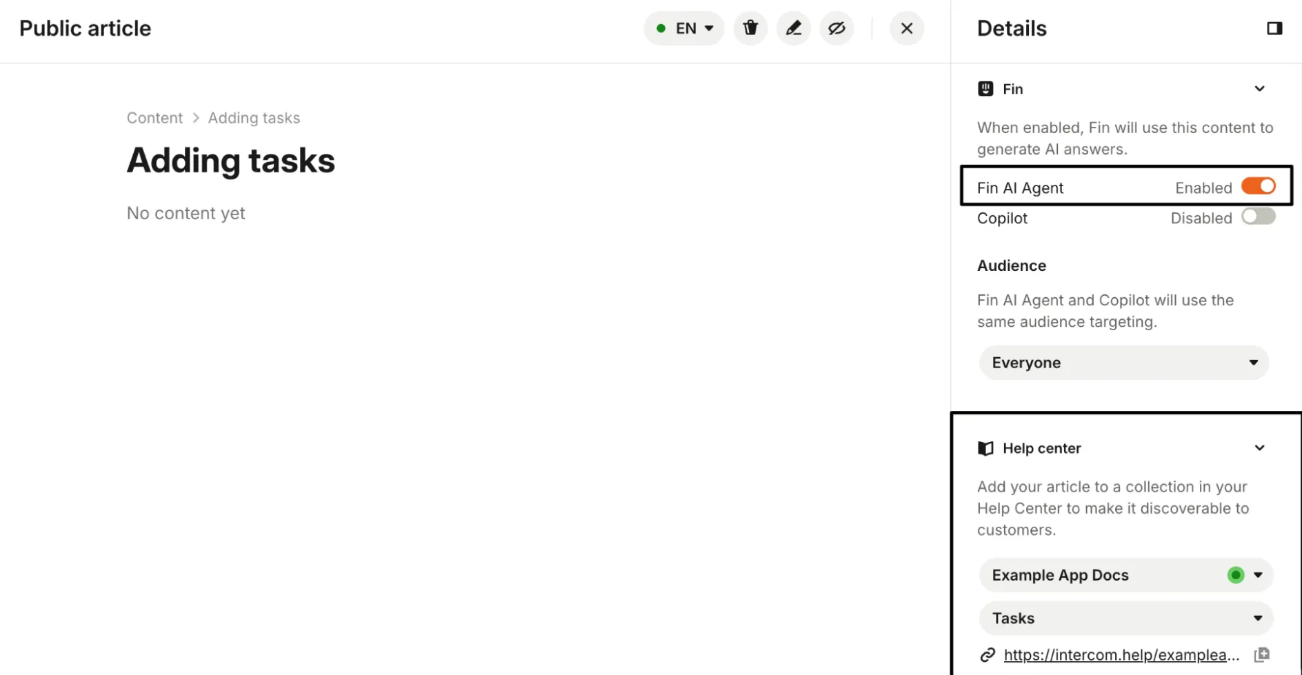 Enable Fin on custom article